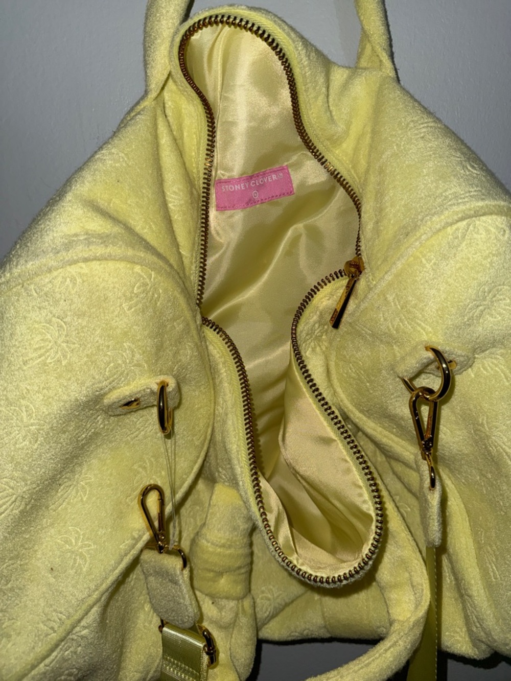 Stoney Clover Lane Pale Yellow Teddy Jacket Tote with Gold Hardware